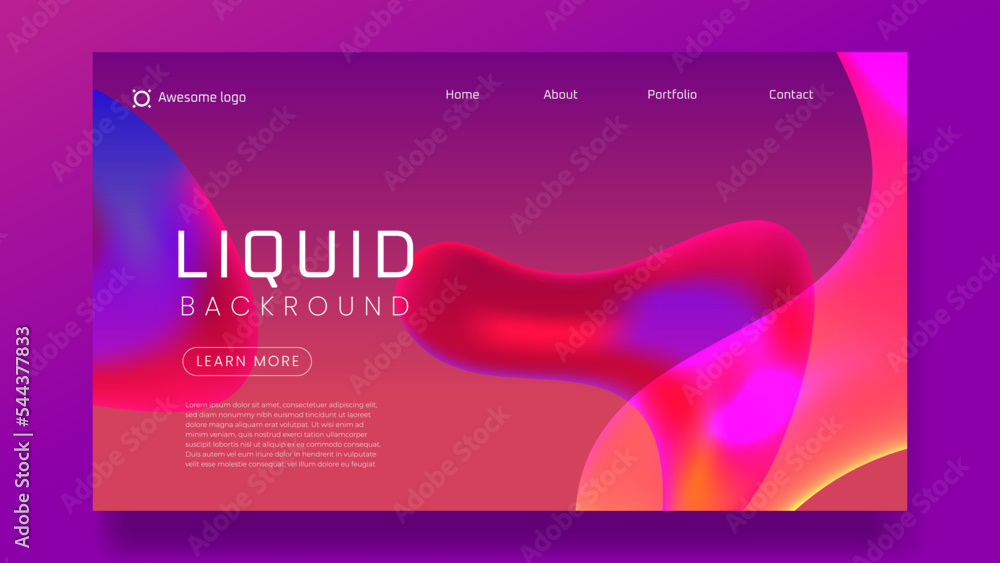 Aufkleber liquid color background landing page design. fluid gradient shapes composition