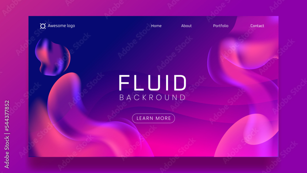 Poster liquid color background landing page design. fluid gradient shapes composition
