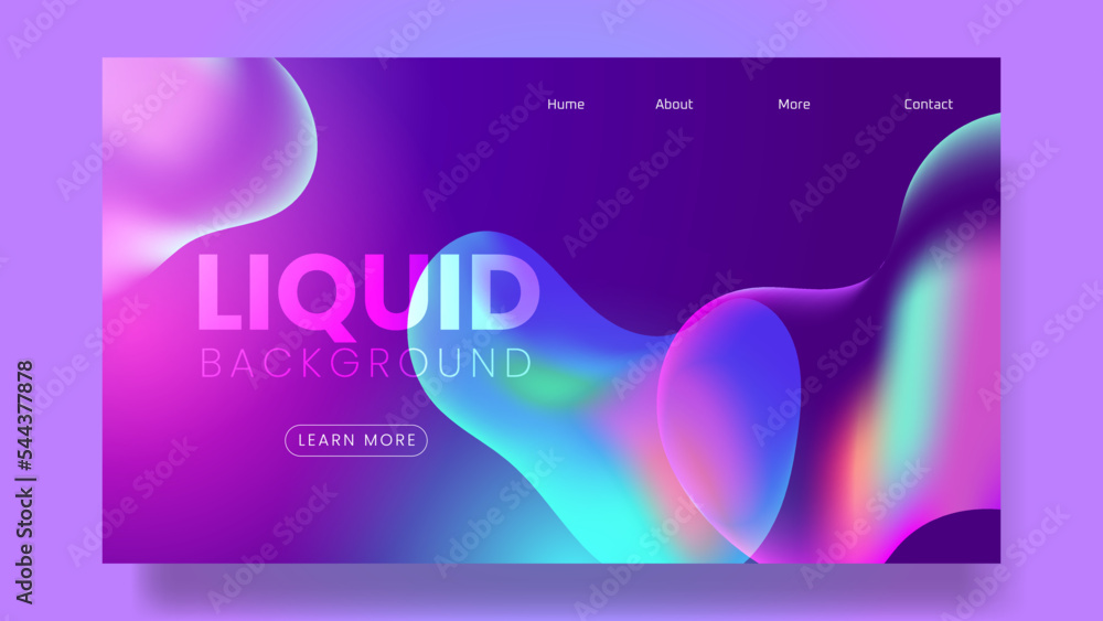 Poster liquid color background landing page design. fluid gradient shapes composition