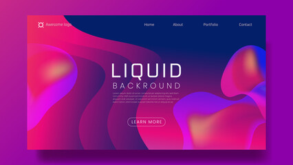 Liquid color background landing page design. Fluid gradient shapes composition - obrazy, fototapety, plakaty