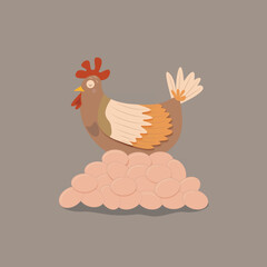 Mother hen laying a bunch of eggs