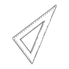 Ruler triangle line art. Measuring instrument, angle. Hand drawn vector doodle illustration.