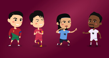 Set of football player in different action cartoon vector