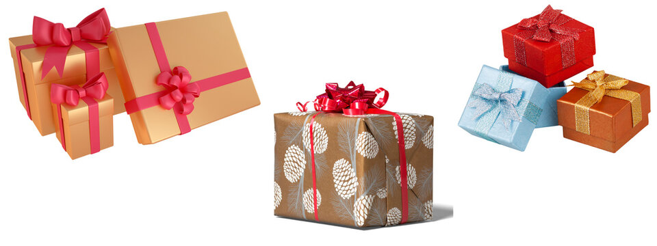 Gift boxes on transparent background .Happy birthday, Christmas, New Year, Wedding or Valentine Day package.