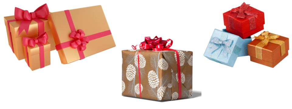Gift boxes on transparent background .Happy birthday, Christmas, New Year, Wedding or Valentine Day package.