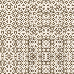 Mosaic geometric dark brown seamless texture pattern. Trendy kaleidoscope woven design for printed fabric. Rough abstract textile design. 