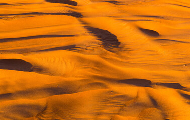 Fototapeta na wymiar Close up orange sand texture in Empty Quarter Desert in United Arab Emirates.
