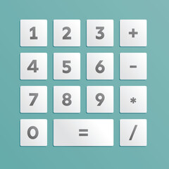 Calculator interface design blue turquoise background, buttons with numbers vector illustration