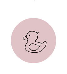 Rubber duck ducky bath toy line art icon for apps and websites. Pink background