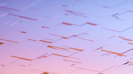 3D illustration of pink blue abstract cube background with random sized cubes or geometric shapes, technology futuristic architecture or science backdrop