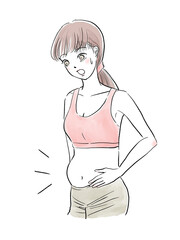 腹部脂肪に驚く女性のイラスト