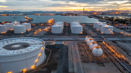 Aerial view oil and gas storage tank farm, Tank farm storage petrochemical petroleum chemical...