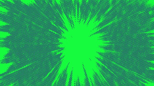 Abstract halftone burst motion graphic background.