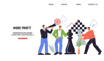 Intellectual business tactics for success and leadership, achieving goals business strategy. Business development strategy concept for web banner or landing page, flat vector illustration.