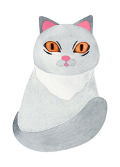 Grey British cat. Watercolor illustration of an animal, isolated on transparent background. For holiday design, postcard design, invitation cards.