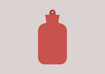 An isolated red rubber hot water bottle, bed warmer