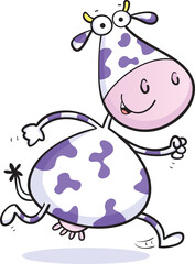 Cartoon of a fun running cute cow character isolated on white
