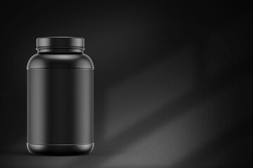 3D Illustration. Supplement bottle isolated on black background