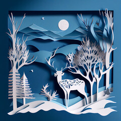 Festive Christmas concept with white paper cut elements background.
