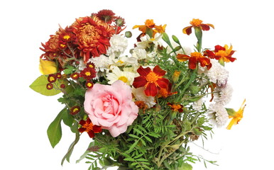 Bouquet of different colorful fresh flowers isolated on white