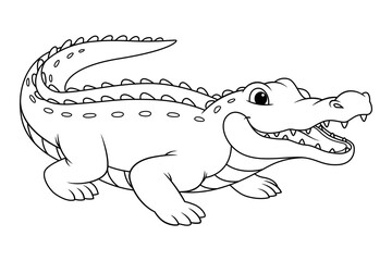 Alligator Cartoon Animal Illustration BW - obrazy, fototapety, plakaty