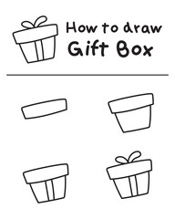 How to draw doodle gift box hand drawn for special day, birthday, christmas