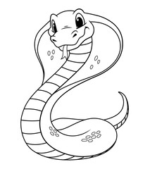 Little King Cobra Cartoon Animal Illustration BW