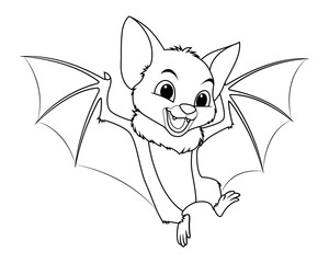 Little Fruit Bat Cartoon Animal Illustration BW
