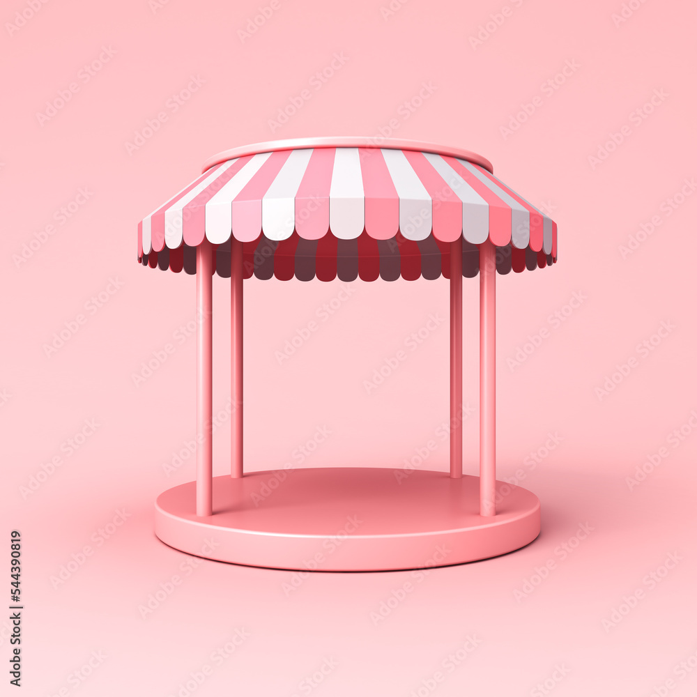 Poster pink product podium pavilion kiosk shop display stand or exhibition booth store with pink striped aw