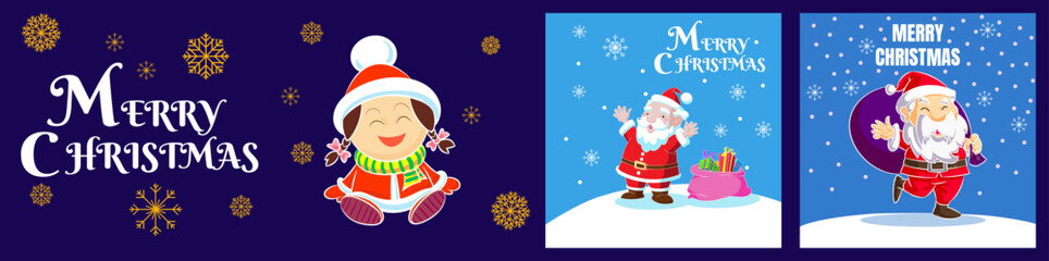  Merry christmas and happy new year. Cute cartoon character illustration for christmas and new year card design