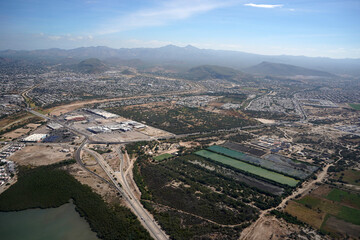 la paz baja california sur mexico aerial panorama from airplane