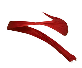 Red silk ribbon flying on a white background with multi-shape