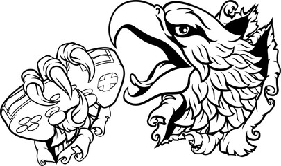 Bald Eagle Hawk Gamer Video Game Controller Mascot