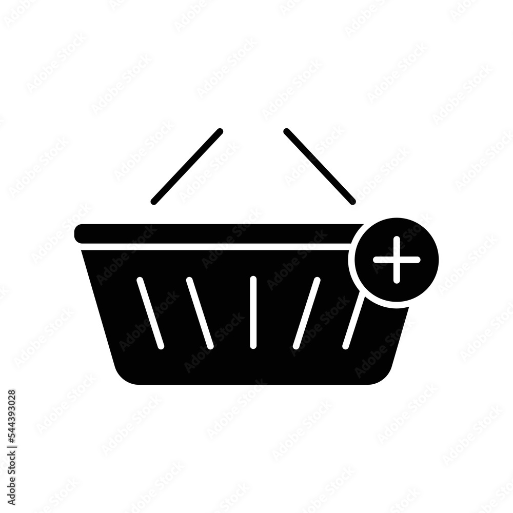Poster add shopping glyph icon. contains icon shopping cart with add icon. icon illustration related to e c