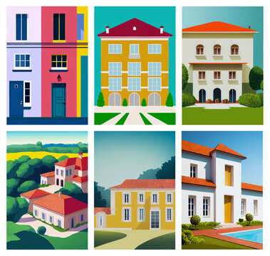 Villa, Finca, Landhaus, Hotel Illustrationen