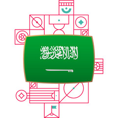 saudi arabia flag for 2022 world Qatar football cup tournament. isolated National team flag with geometric elements for 2022 soccer or football Vector illustration