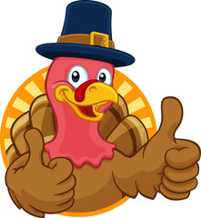 Turkey Pilgrim Hat Thanksgiving Cartoon Character