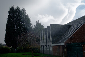 Church in a sudden downpour