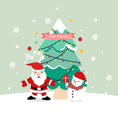 Christmas card with Santa Claus and Snow man. Merry Christmas and happy new year card design. Christmas Card design