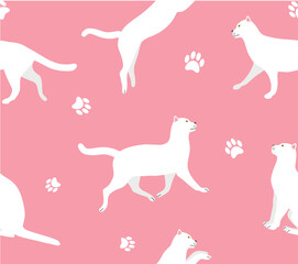 Vector seamless pattern of flat cats isolated on pink background