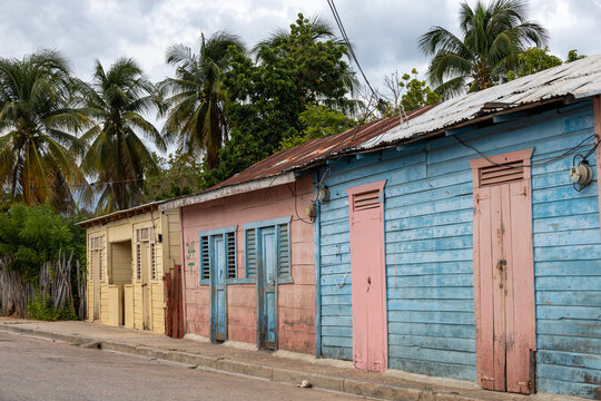 Pedernales, Dominican Republic, 22 august 2022. The typical wooden Dominican houses of the last century, made with wood and painted with bright colors.