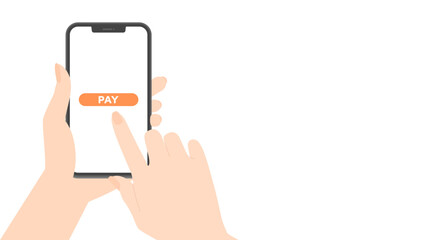 PAYの文字が表示されたスマートフォンで支払いをする人の手 - スマホ決済･買い物のイメージ素材 