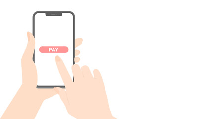 PAYの文字が表示されたスマートフォンで支払いをする人の手 - スマホ決済･買い物のイメージ素材
