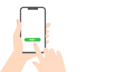 PAYの文字が表示されたスマートフォンで支払いをする人の手 - スマホ決済･買い物のイメージ素材
