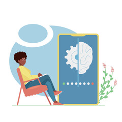 vector illustration of a psychologist next to a mobile app