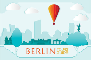 Berlin, Cute town skyline, colorful city view, baloons and clouds