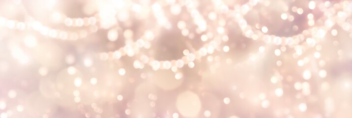 Festive abstract Christmas bokeh light background - golden bokeh lights, beige - New Year, Anniversary, Wedding, banner, header, panorama