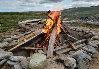 firewood in the fire