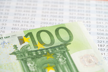 Euro banknotes on spreadsheet paper, Banking Account, Investment Analytic research data economy, trading, Business company concept.