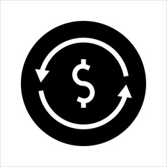 USD symbol circled by two arrows, Money flow, Exchange, Circulation, Vector illustration, on a white background.